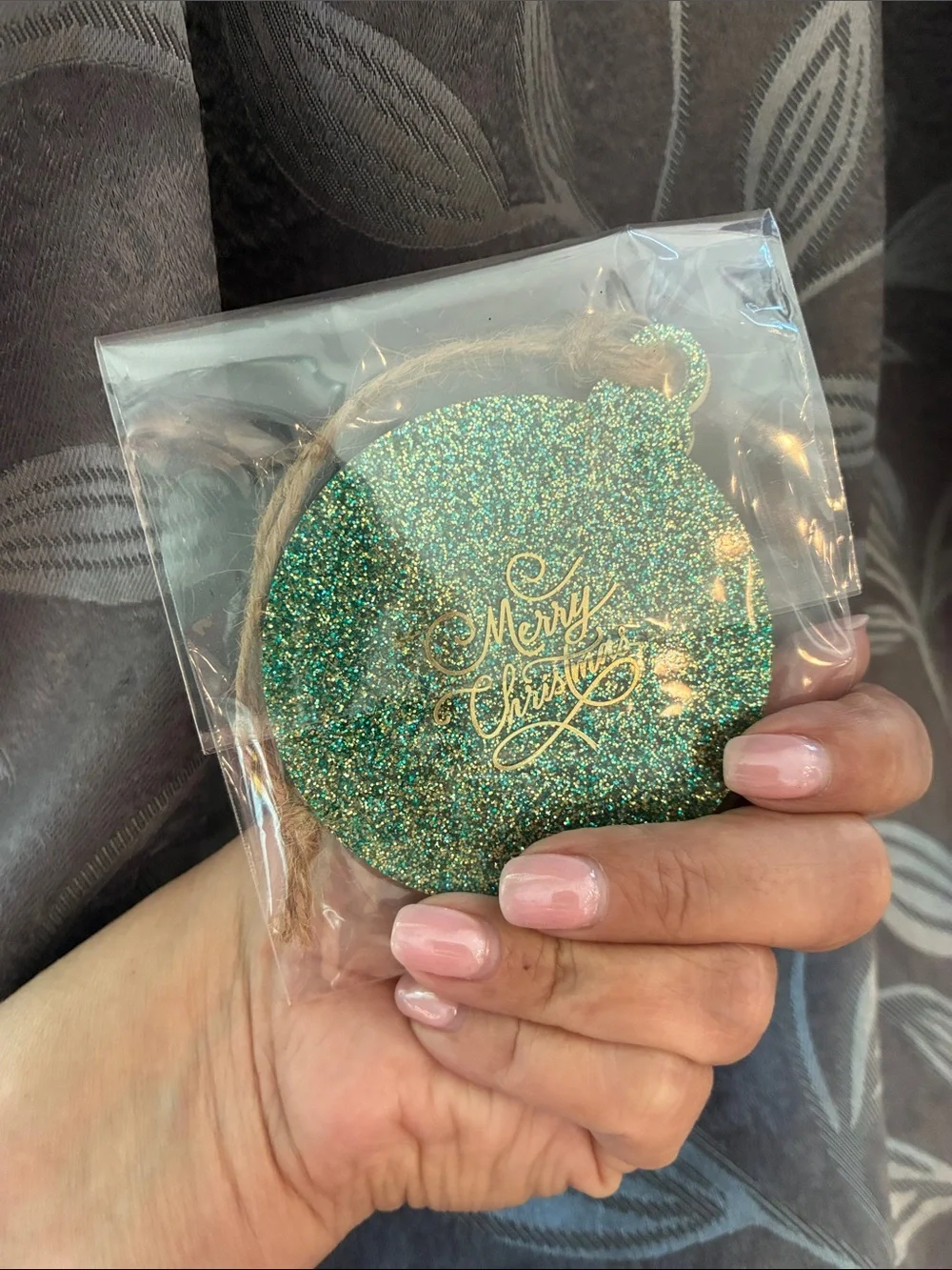 Handmade Glitter Christmas Tree Wood Ornament Gift Ready